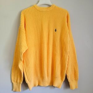 NAUTICA Men's Y2K Cotton Fisherman Chunky Knit Yellow Crewneck Sweater